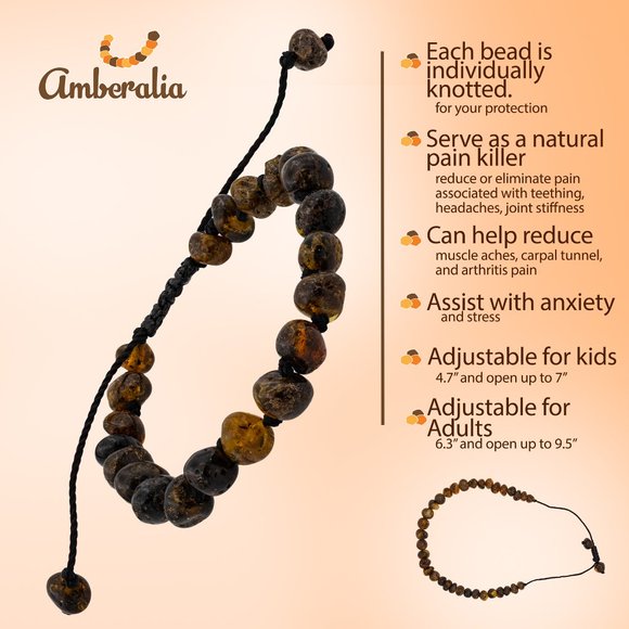 Baby Baltic Amber teething necklace and adjustable bracelet set-  Dark Green - - Picture 9 of 16